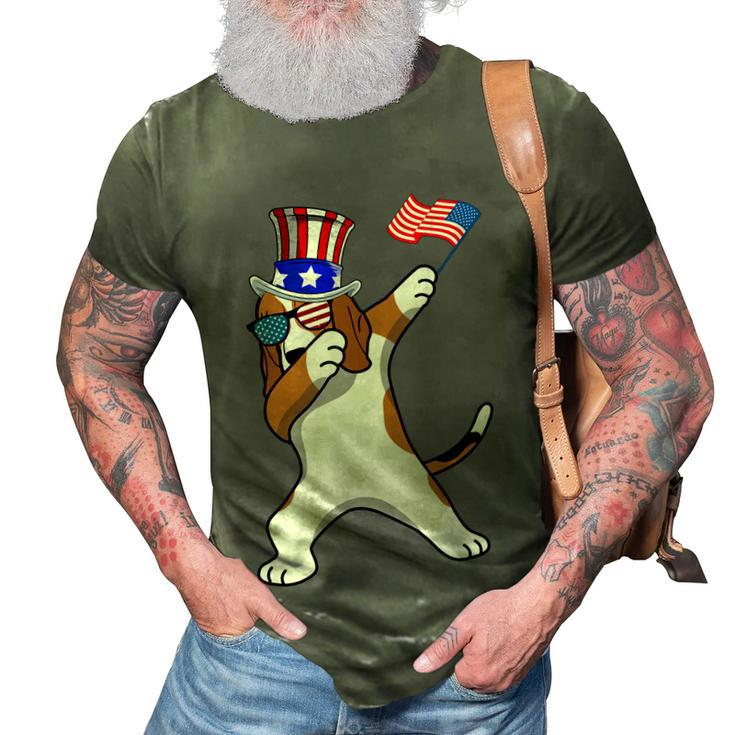 Beagle Dabbing Dog Dad  4Th Of July  3D Print Casual Tshirt