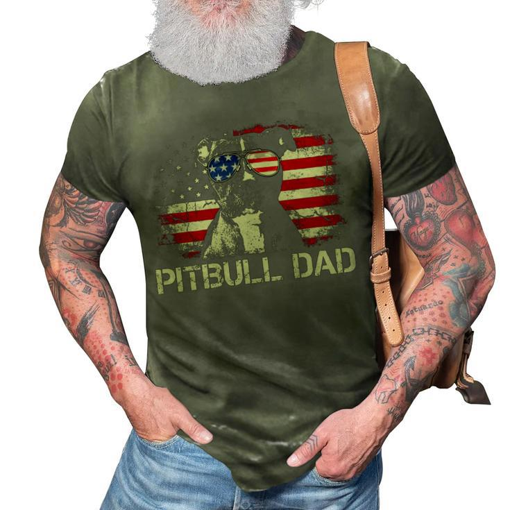 Best Pitbull Dad Ever  American Flag 4Th Of July Gift V2 3D Print Casual Tshirt