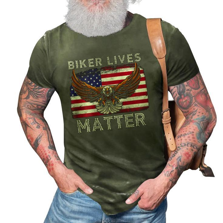 Biker Lives Matter Distressed American Flag Bald Eagle 3D Print Casual Tshirt
