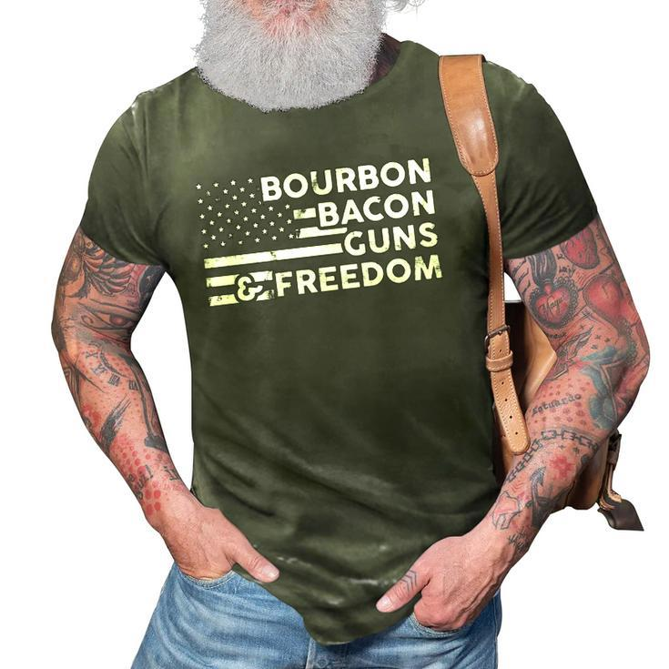 Bourbon Bacon Guns & Freedom 4Th Of July Patriotic Usa Flag  3D Print Casual Tshirt