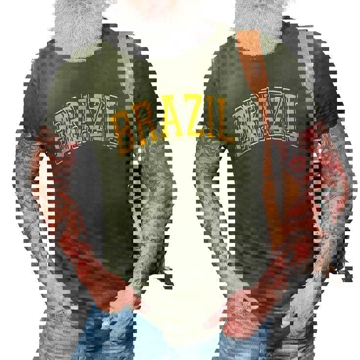 Brazil Varsity Style Amber Text 3D Print Casual Tshirt