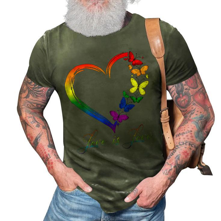 Butterfly Heart Rainbow Love Is Love Lgbt Gay Lesbian Pride  3D Print Casual Tshirt