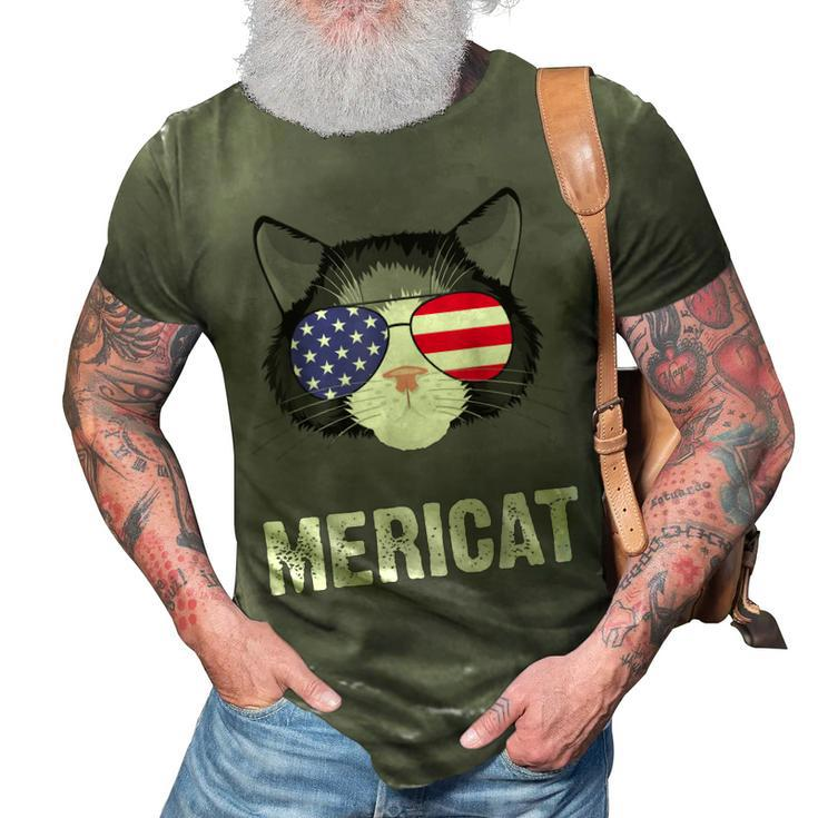 Cat American Flag Independence Day Mericat 4Th Of July  3D Print Casual Tshirt