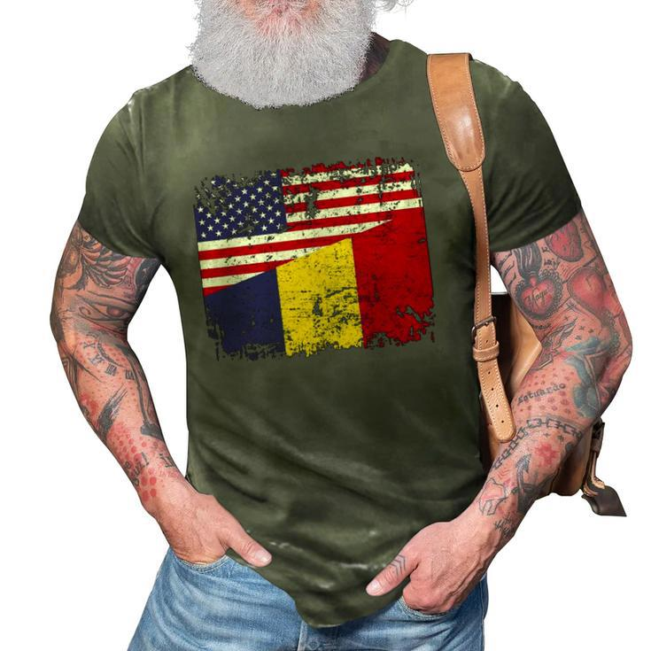 Chadian Roots Half American Flag Usa Chad Flag 3D Print Casual Tshirt
