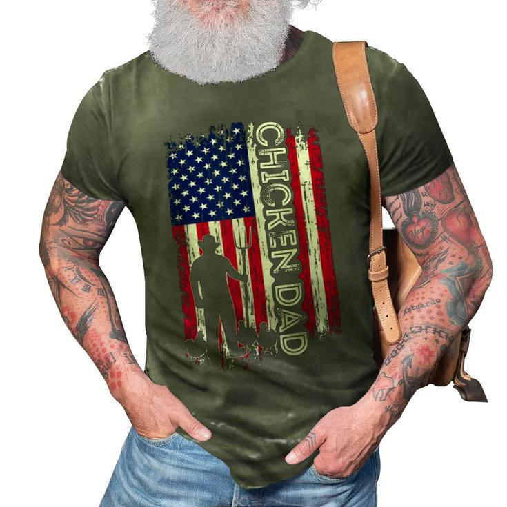Chicken Chicken Chicken Dad American Flag Poultry Farmer Dad Fathers Day 3D Print Casual Tshirt