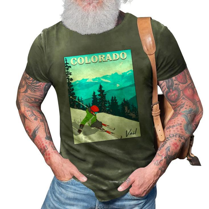 Colorado Vail Mountains Retro Travel Graphic Design  3D Print Casual Tshirt