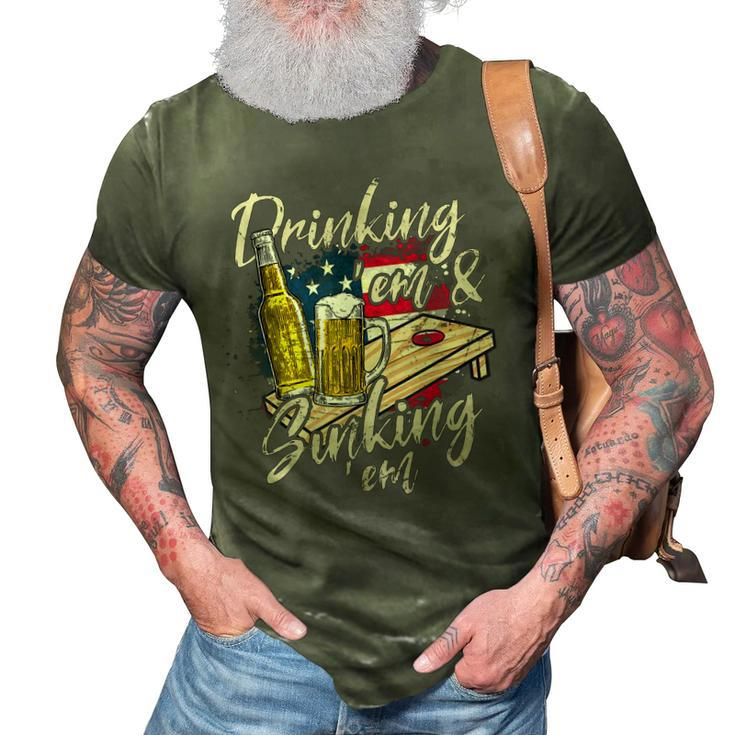 Cornhole Beer Drinking Em Sinking Em 4Th Of July  3D Print Casual Tshirt