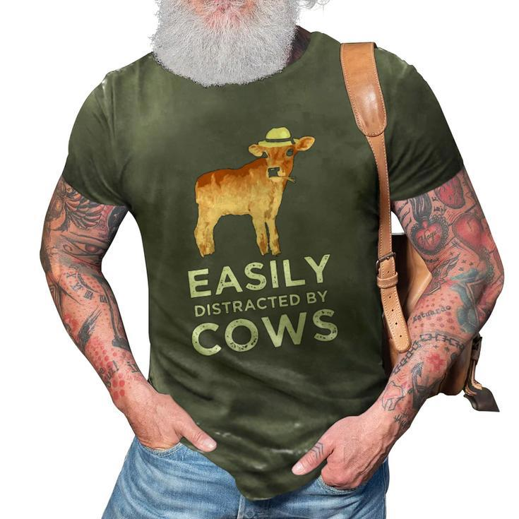 Cow Gifts For Women & Girls Cute Easily Distracted By Cows  3D Print Casual Tshirt