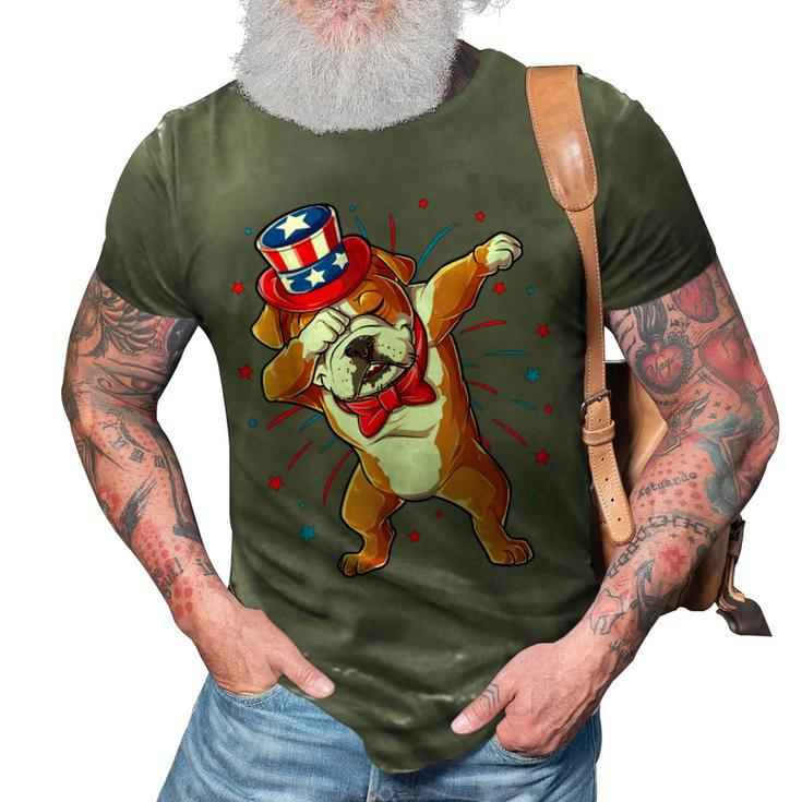 Dabbing English Bulldog 4Th Of July T  Men Usa Flag  3D Print Casual Tshirt