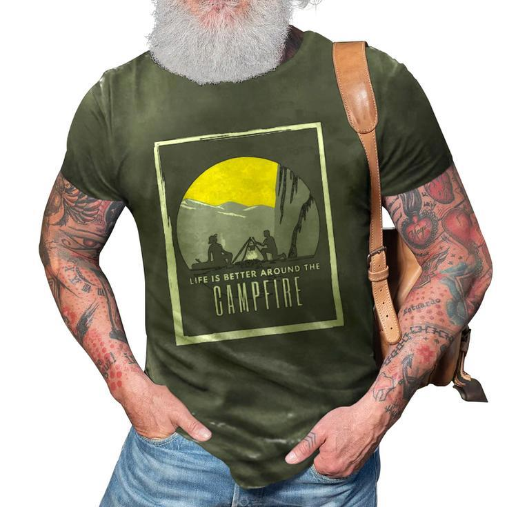 Dad And Son Outdoor Campfire On Mountain Summertime 3D Print Casual Tshirt