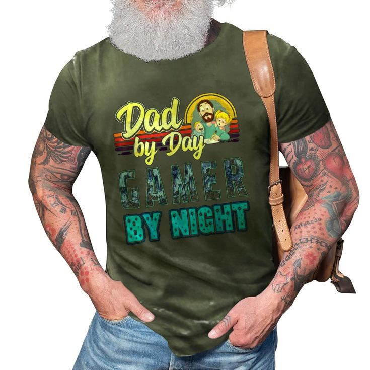Dad By Day Gamer By Night Video Games Gaming Father 3D Print Casual Tshirt