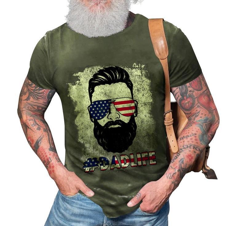 Dad Life Beard Sunglasses Usa Flag Fathers Day 4Th Of July  3D Print Casual Tshirt