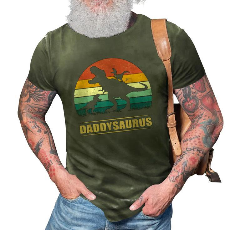 Daddy Dinosaur Daddysaurus 2 Two Kids Gift For Dad Classic 3D Print Casual Tshirt