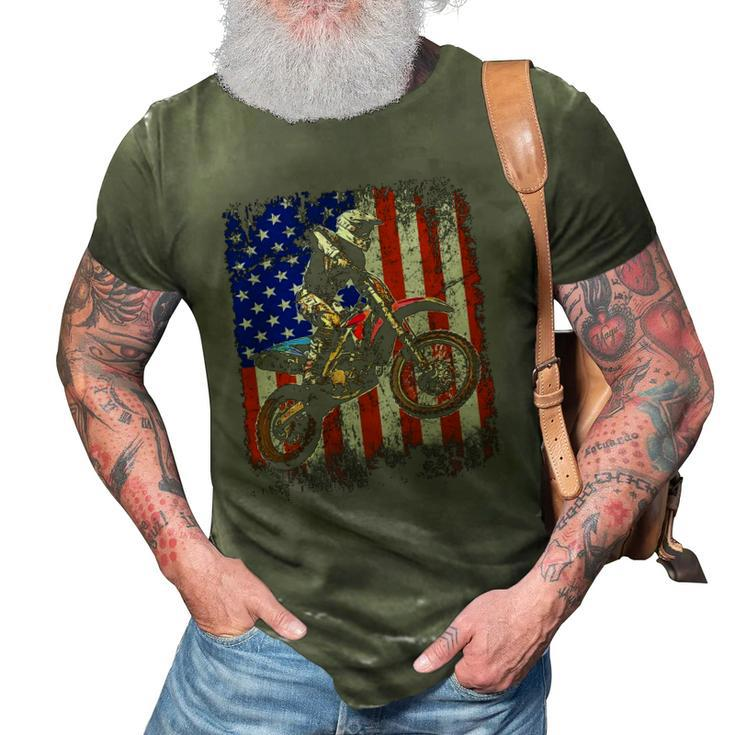 Dirt Bike American Flag Motocross Biker 4Th Of July Mens 3D Print Casual Tshirt
