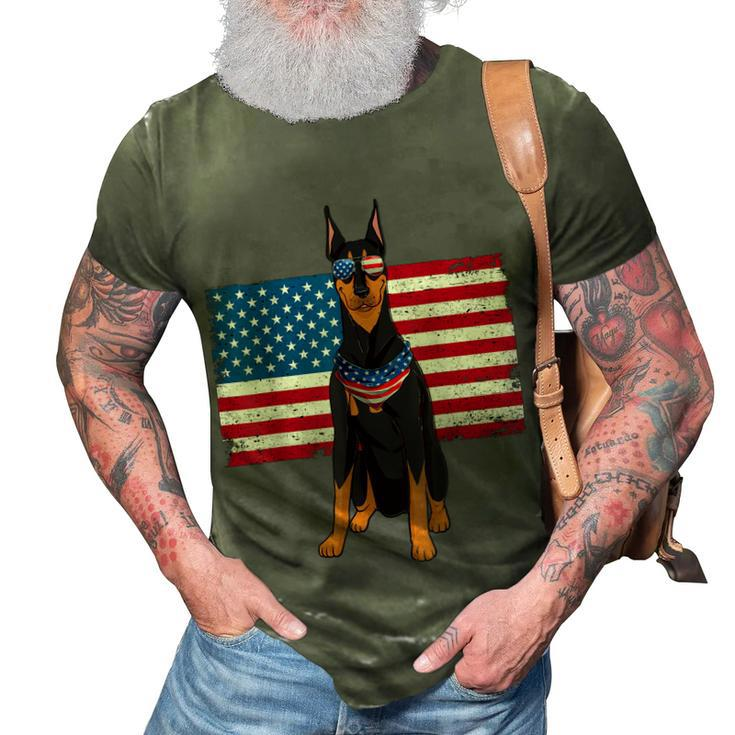 Doberman Dad & Mom American Flag 4Th Of July Usa Funny Dog  3D Print Casual Tshirt