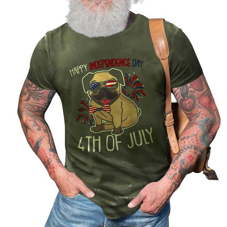 Dog Pug Happy 4Th Of July Usa American Flag Merica 3D Print Casual Tshirt