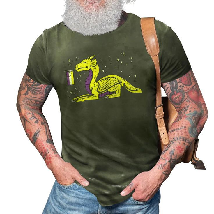 Dragon Mythical Animal Lgbtq Non-Binary Flag Genderqueer 3D Print Casual Tshirt