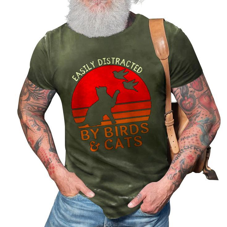 Easily Distracted By Birds And Cats Funny Bird And Cat Lover 3D Print Casual Tshirt