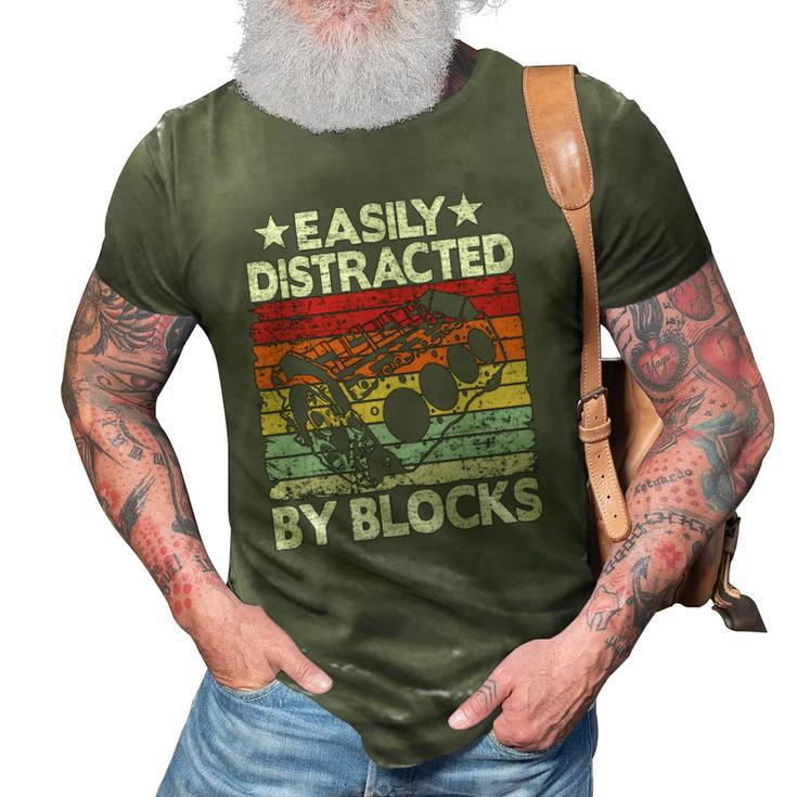 Easily Distracted By Blocks Racing Car Parts Funny Mechanic 3D Print Casual Tshirt