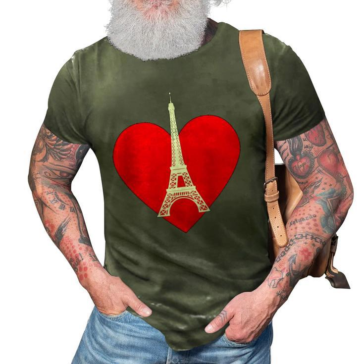 Eiffel Tower Heart For Paris Downtown France City Of Love 3D Print Casual Tshirt