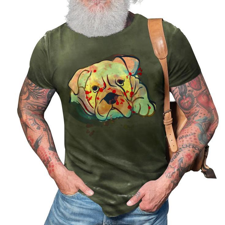 English Bulldog Abstract Watercolor Graphic Design  3D Print Casual Tshirt