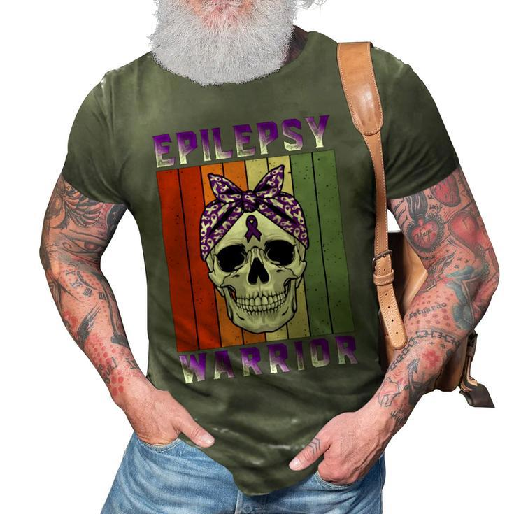 Epilepsy Warrior  Skull Women Vintage  Purple Ribbon  Epilepsy  Epilepsy Awareness 3D Print Casual Tshirt