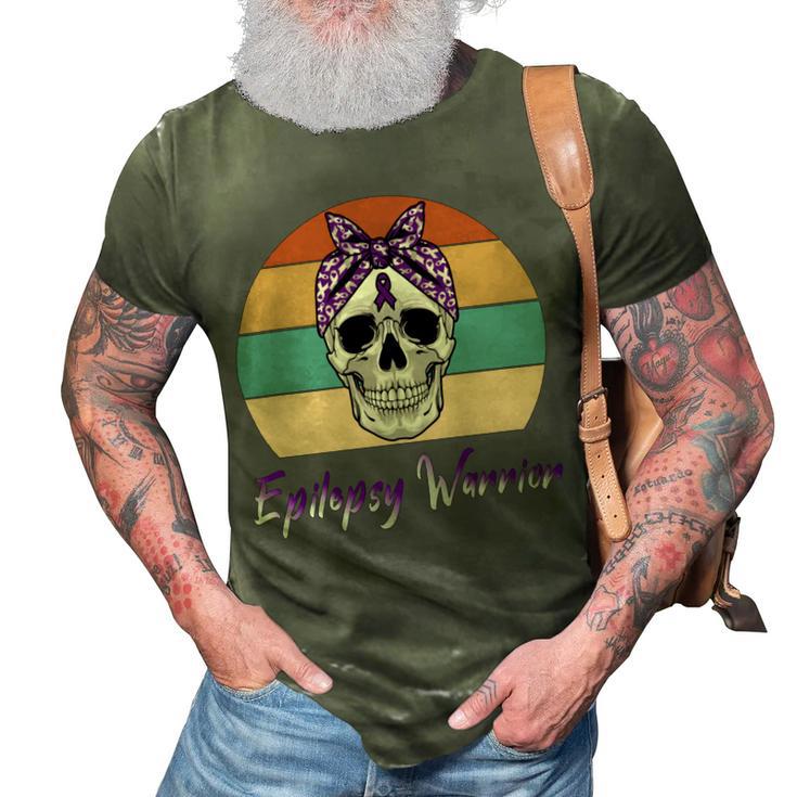 Epilepsy Warrior  Skull Women Vintage  Purple Ribbon  Epilepsy  Epilepsy Awareness V2 3D Print Casual Tshirt