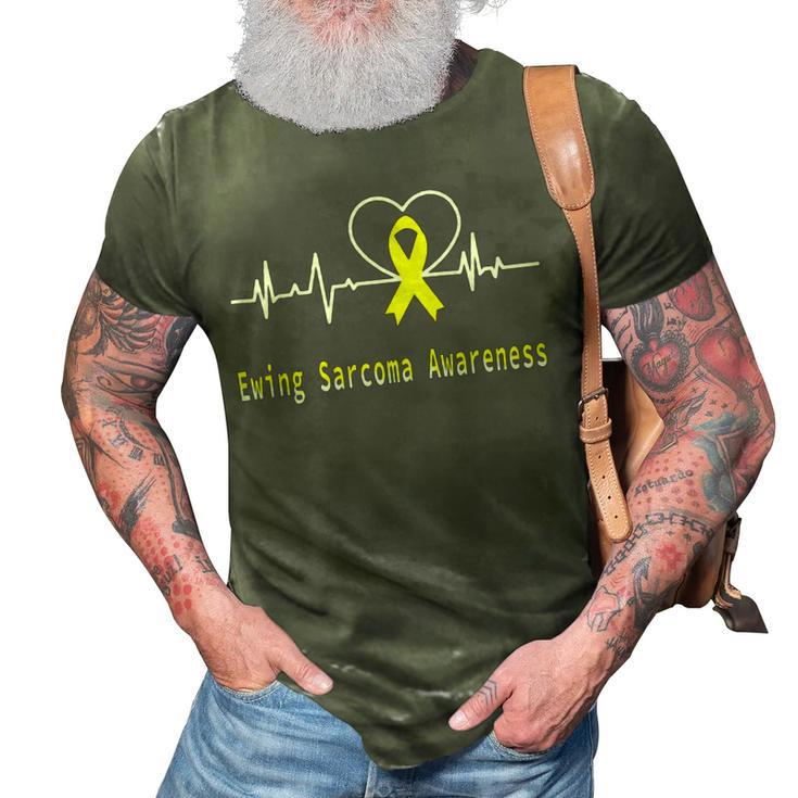 Ewings Sarcoma Awareness Heartbeat  Yellow Ribbon  Ewings Sarcoma  Ewings Sarcoma Awareness 3D Print Casual Tshirt