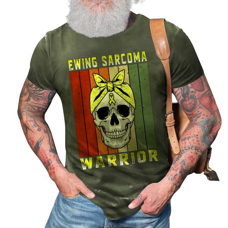 Ewings Sarcoma Warrior  Skull Women Vintage  Yellow Ribbon  Ewings Sarcoma  Ewings Sarcoma Awareness 3D Print Casual Tshirt