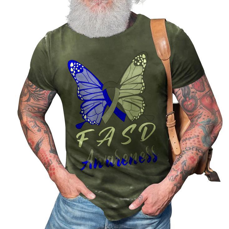 Fasd Awareness Butterfly  Blue And Grey Ribbon  Fetal Alcohol Spectrum Disorder  Fetal Alcohol Spectrum Disorder Awareness 3D Print Casual Tshirt