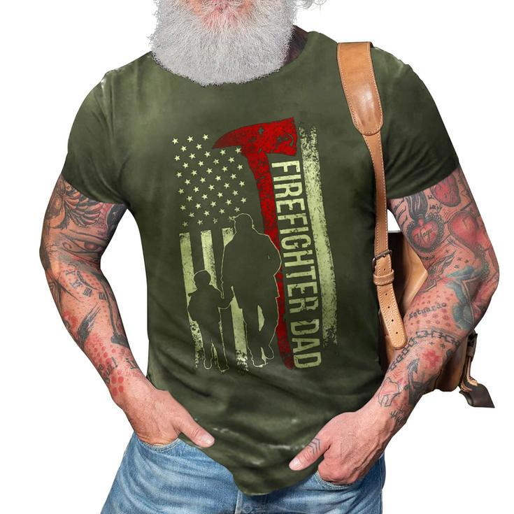 Father Grandpa Day Firefighter Dad America Flag For Hero 375 Family Dad 3D Print Casual Tshirt