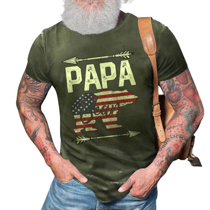 Fathers Day Gift Papa Bear Dad Grandpa Usa Flag July 4Th 3D Print Casual Tshirt