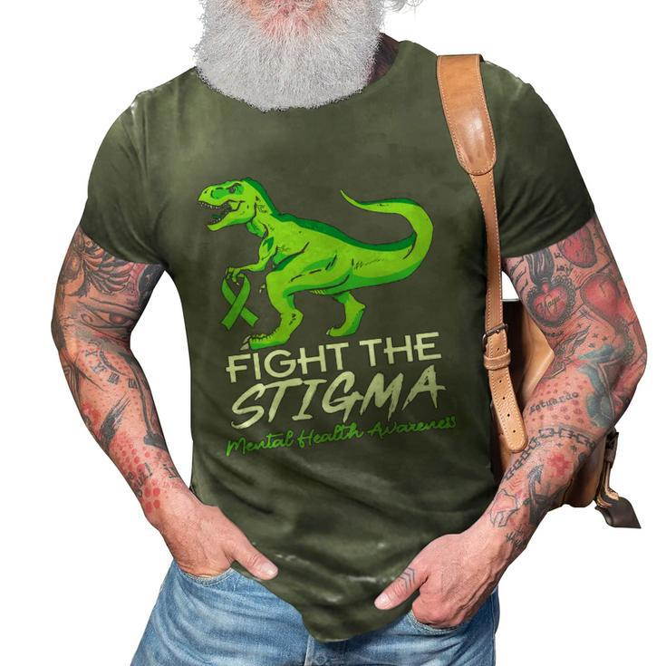 Fight Stigma Mental Health Awareness Lime Green Dinosaur 3D Print Casual Tshirt