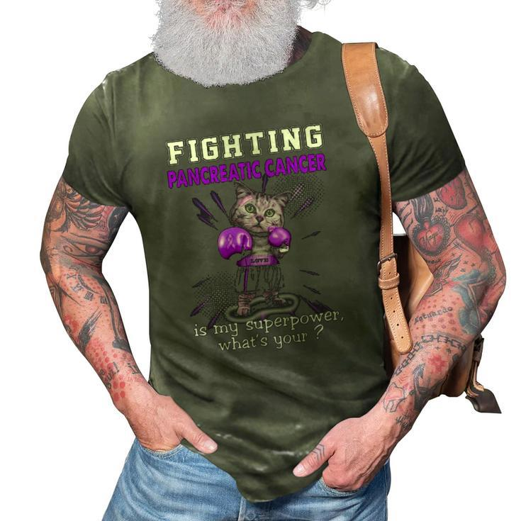 Fighting Cat Pancreatic Cancer Awareness 3D Print Casual Tshirt