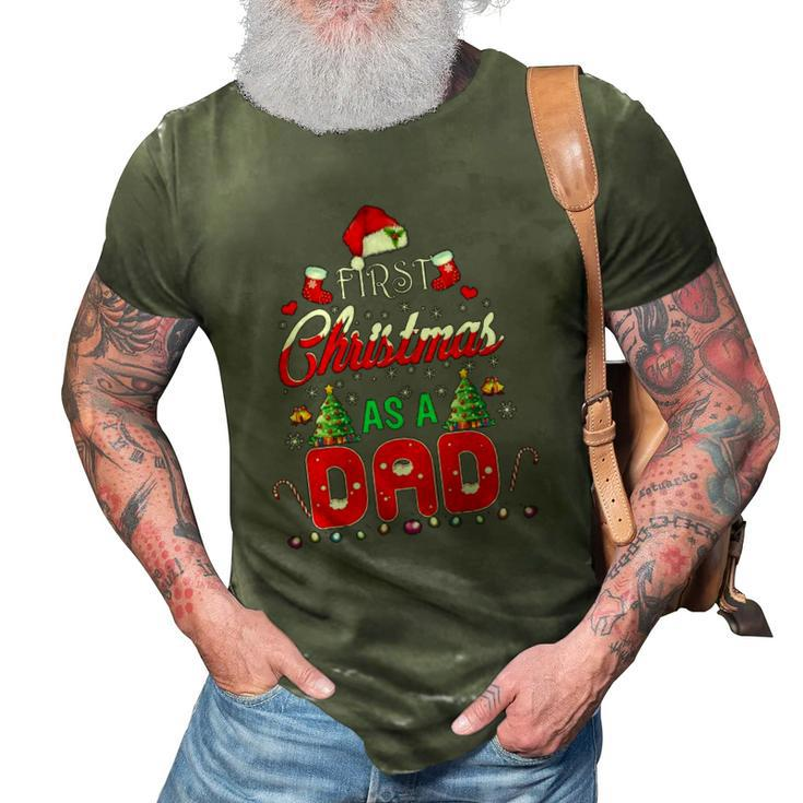 First Christmas As A Dad  Santa Hat Ugly Xmas 3D Print Casual Tshirt