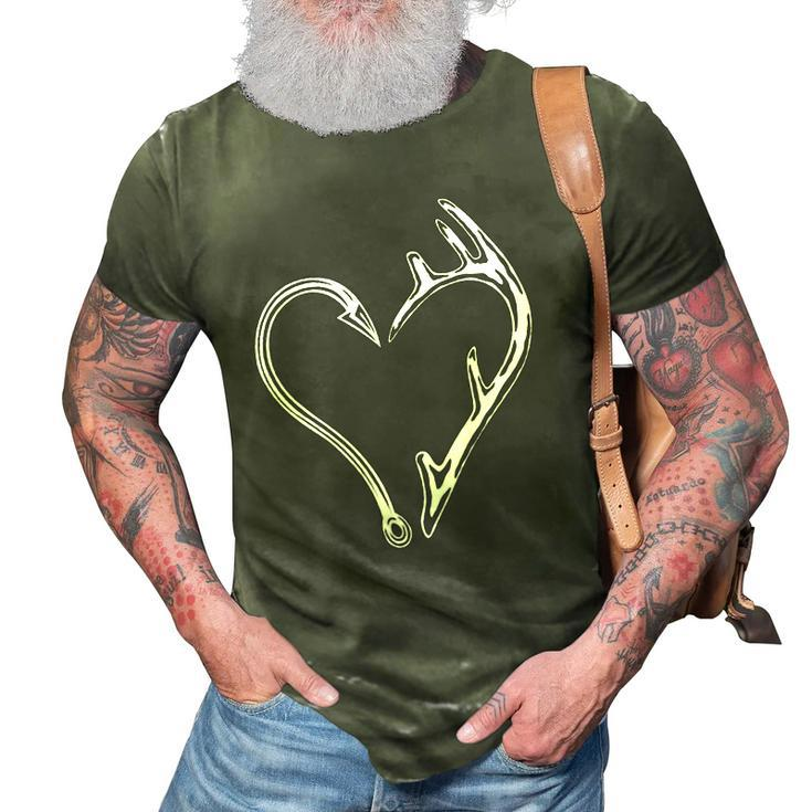 Fishing Hook And Deer Antlers Funny Fishing Lover Hunting  3D Print Casual Tshirt