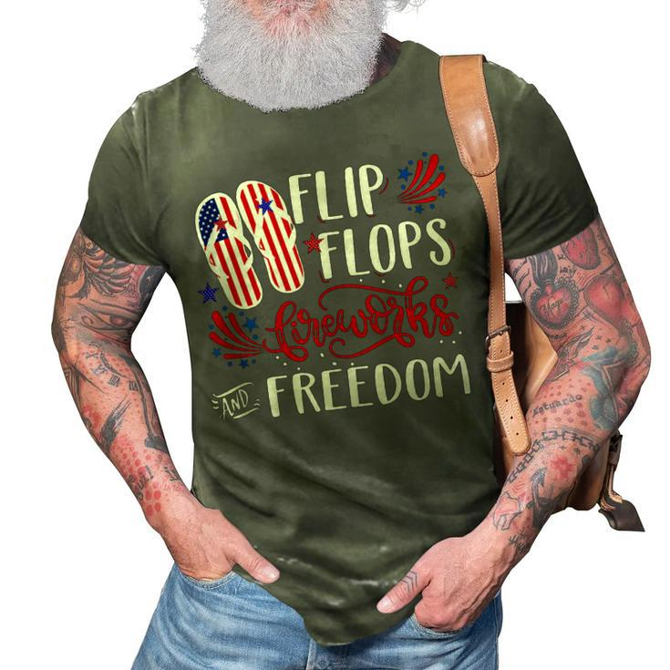 Flip Flops Fireworks And Freedom 4Th Of July  V2 3D Print Casual Tshirt