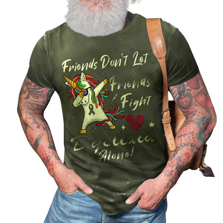 Friends Dont Let Friends Fight Dyslexia Alone  Unicorn Grey Ribbon  Dyslexia  Dyslexia Awareness 3D Print Casual Tshirt