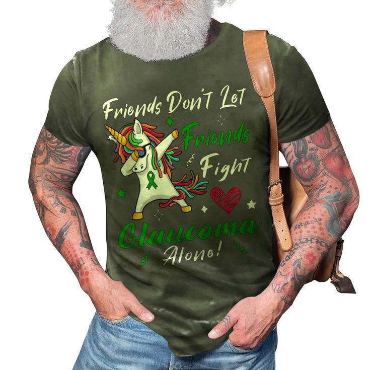 Friends Dont Let Friends Fight Glaucoma Alone  Unicorn Green Ribbon  Glaucoma  Glaucoma Awareness 3D Print Casual Tshirt