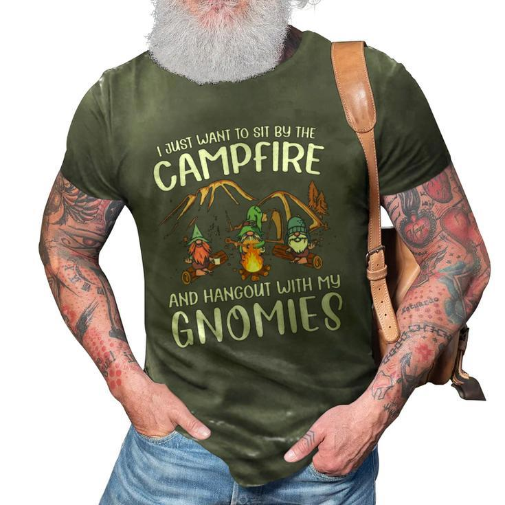 Funny Camping Gnome Hangout With My Gnomies Campfire 3D Print Casual Tshirt