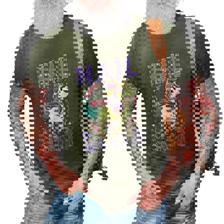 Funny Hail Satan Unicorn Rainbow Satanic Heavy Metal Pun 3D Print Casual Tshirt