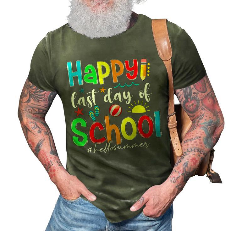 Funny Happy Last Day Of School Hello Summer Multicolored 3D Print Casual Tshirt