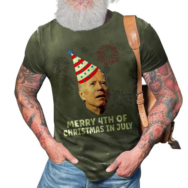 Funny Joe Biden Merry 4Th Of Christmas In July Usa Flag  3D Print Casual Tshirt