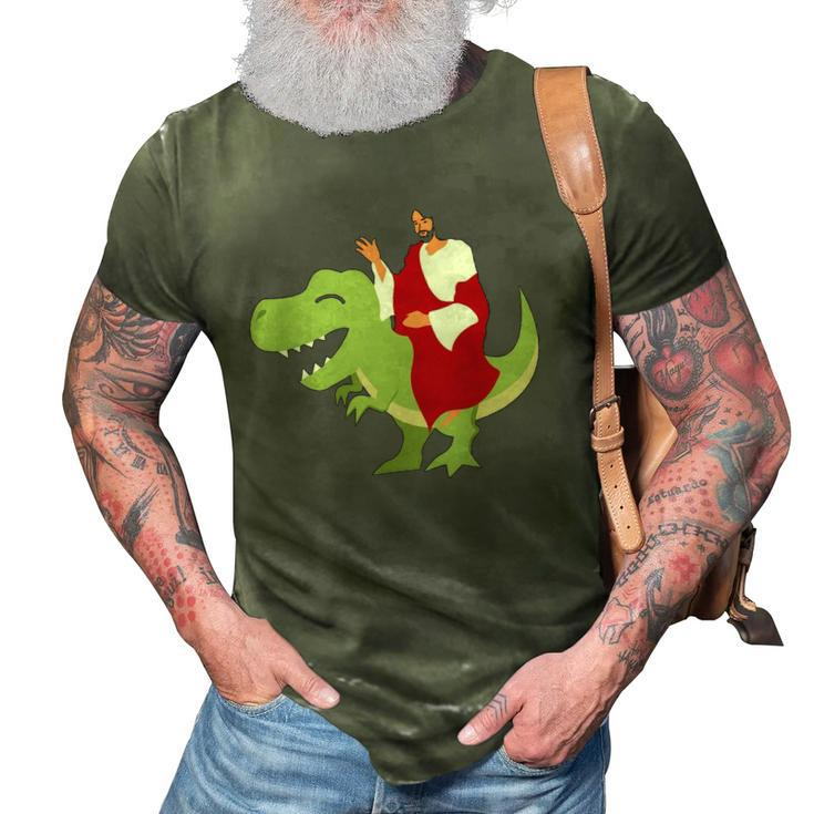 Funny Parody Jesus Riding Dinosaur Cute Meme Dino Gift 3D Print Casual Tshirt