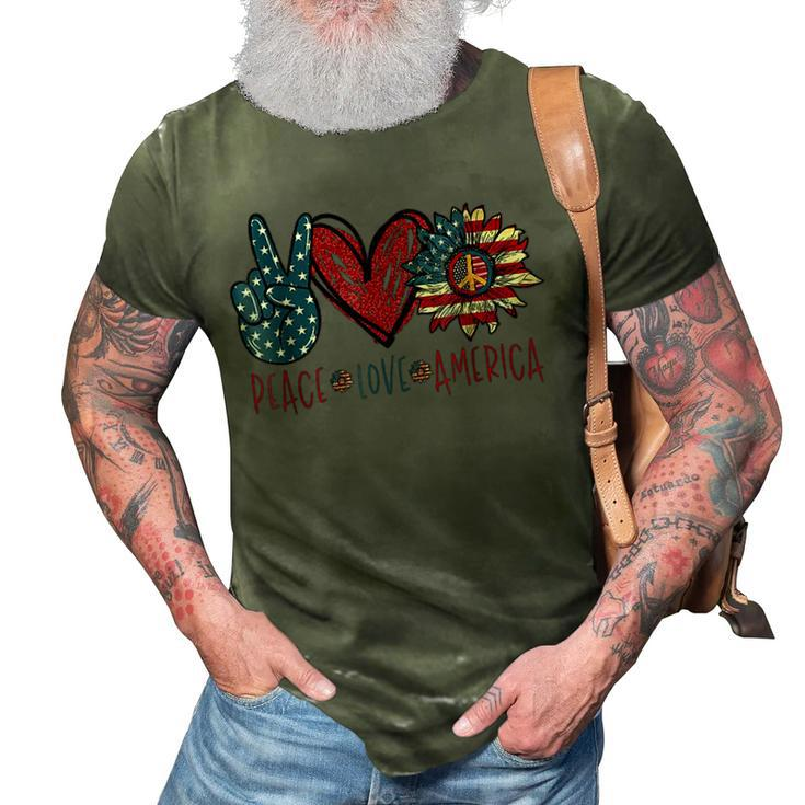 Funny Peace Love America Sunflower Hippie 4Th Of July  3D Print Casual Tshirt