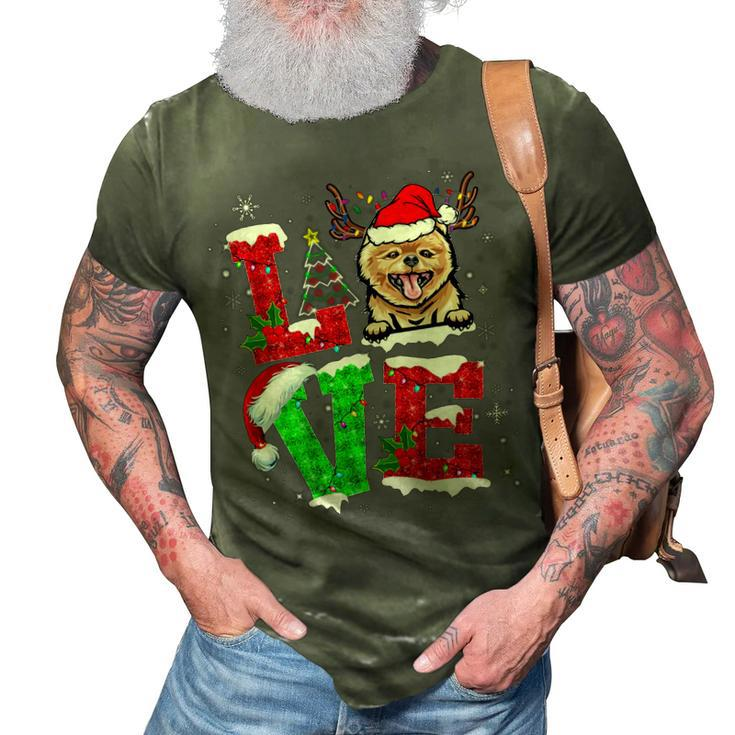 Funny Pomeranian Dog Tree Christmas Lights Xmas Pajama T-Shirt 3D Print Casual Tshirt