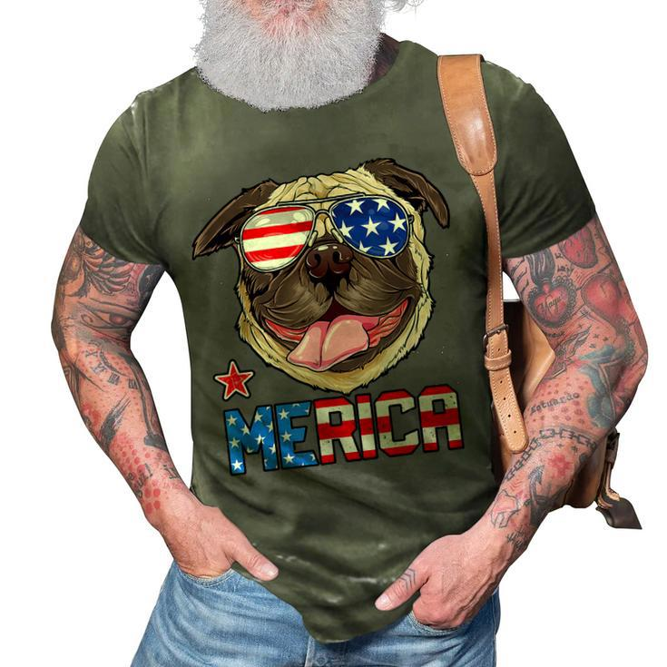 Funny Pug 4Th Of July Merica Mens Womens Kids American Flag  3D Print Casual Tshirt