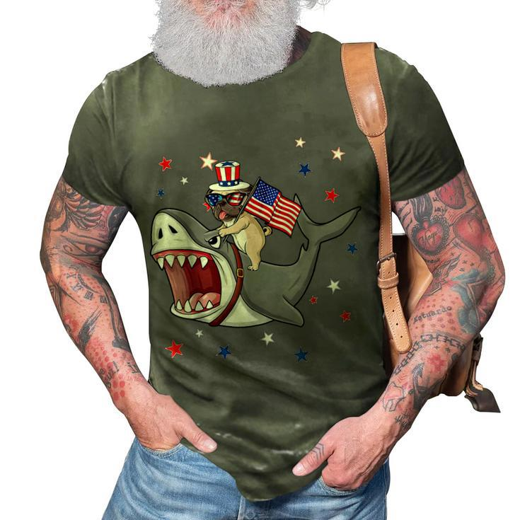 Funny Pug Shark 4Th Of July Dog Mom Dad Puppy Lover  3D Print Casual Tshirt