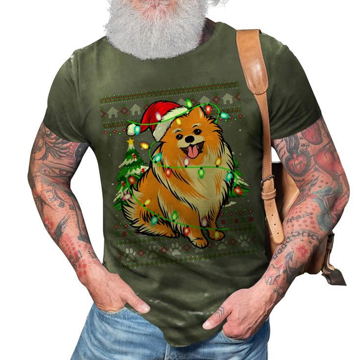 Funny Xmas Lighting Ugly Santa Pomeranian Christmas T-Shirt 3D Print Casual Tshirt