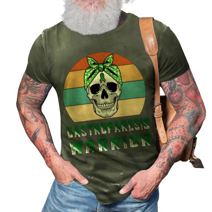 Gastroparesis Warrior  Skull Women Vintage  Green Ribbon  Gastroparesis  Gastroparesis Awareness 3D Print Casual Tshirt